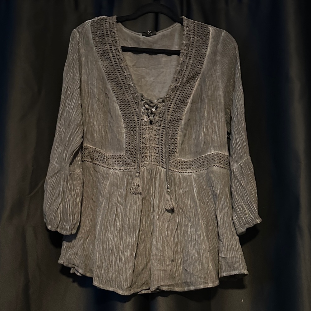 Torrid Charcoal Lace-Up Blouse